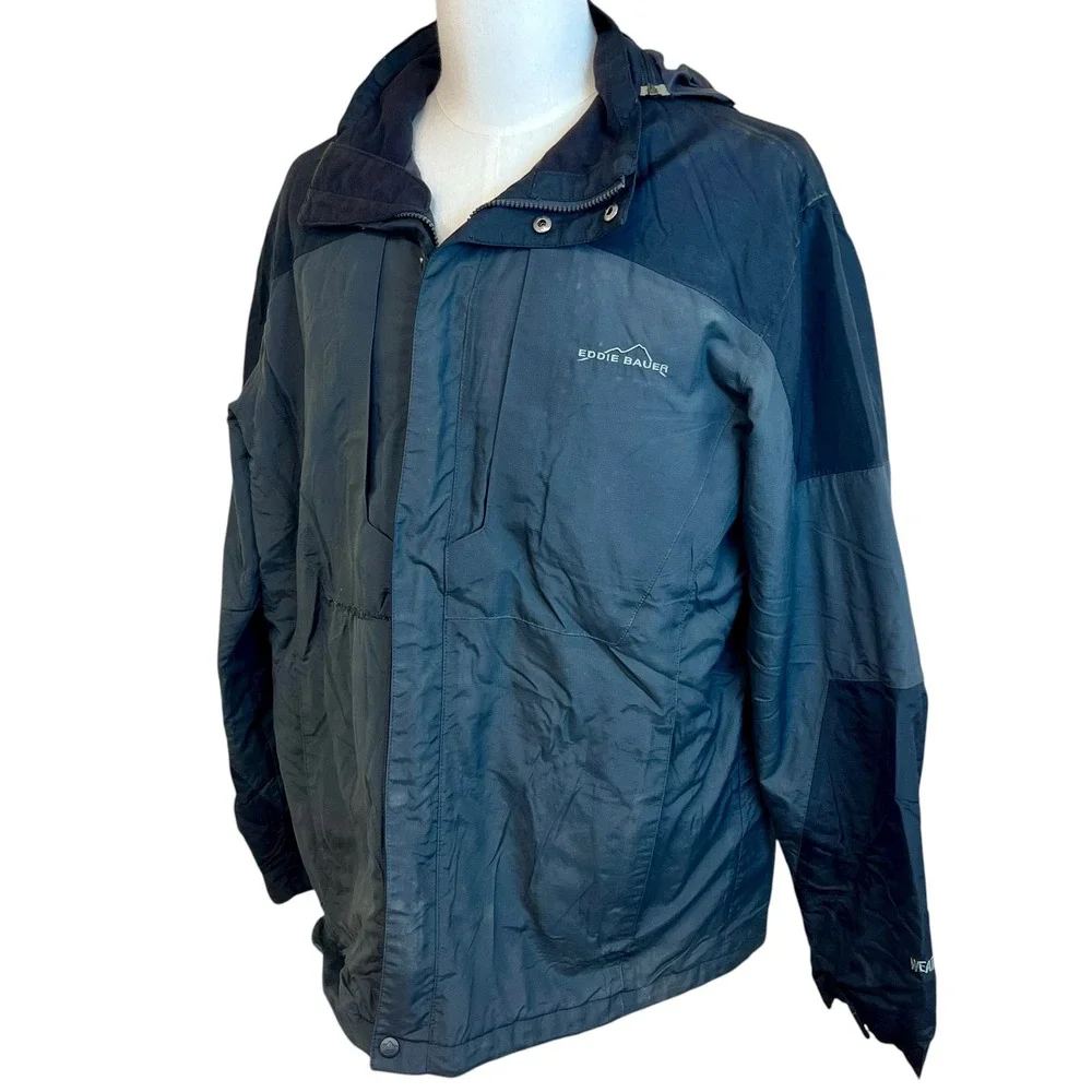 EDDIE BAUER Black Weather Edge Waterproof Breathable Jacket Hooded Size L Hiking